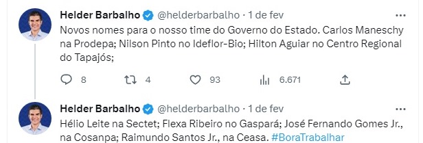 Governador Helder Barbalho anuncia mais nomes para secretarias
